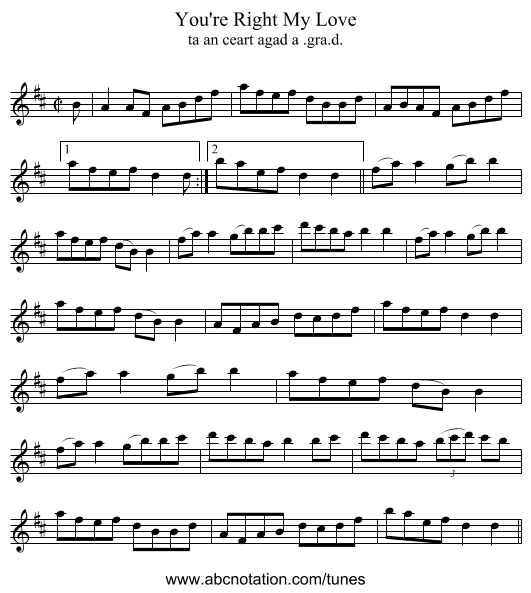 You're Right My Love - staff notation