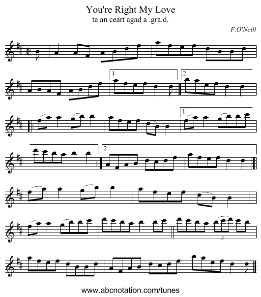 You're Right My Love - staff notation