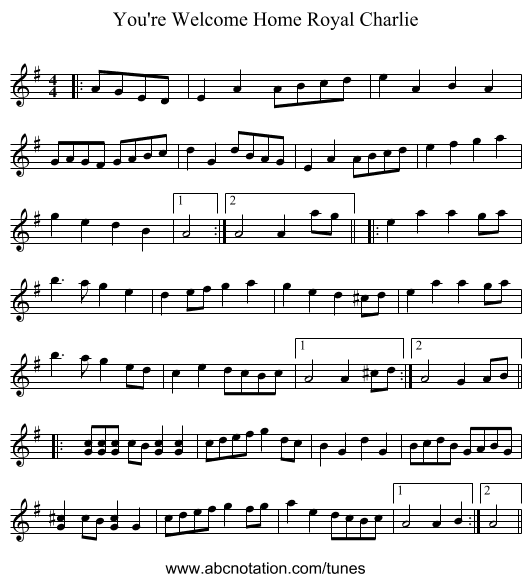 You're Welcome Home Royal Charlie - staff notation