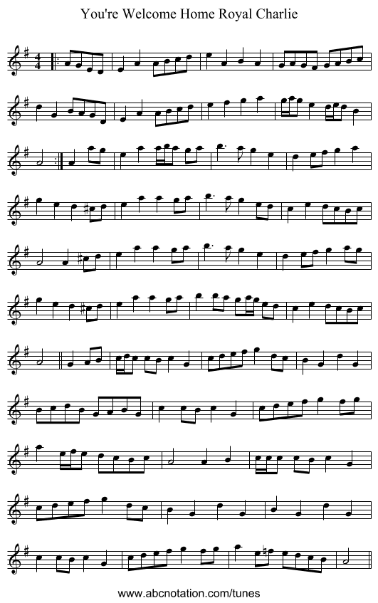 You're Welcome Home Royal Charlie - staff notation