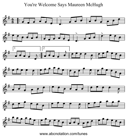 You're Welcome Says Maureen McHugh - staff notation