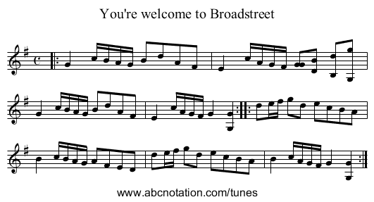 You're welcome to Broadstreet - staff notation