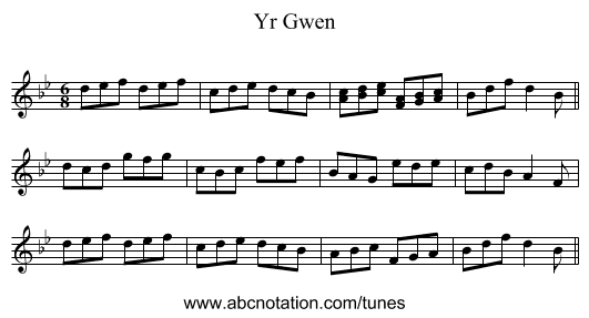 Yr Gwen - staff notation