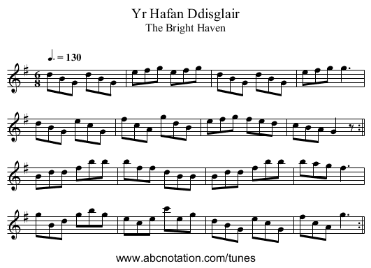 Yr Hafan Ddisglair - staff notation