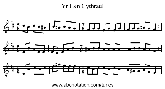 Yr Hen Gythraul - staff notation