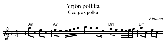 Yrj&ouml;n polkka - staff notation