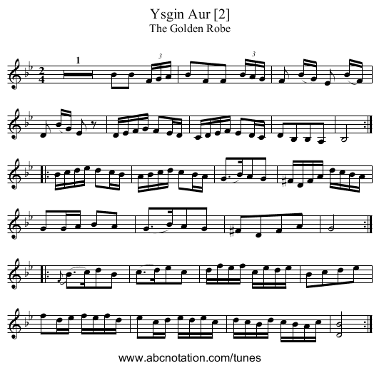 Ysgin Aur [2] - staff notation