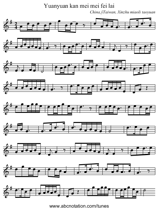 Yuanyuan kan mei mei fei lai - staff notation