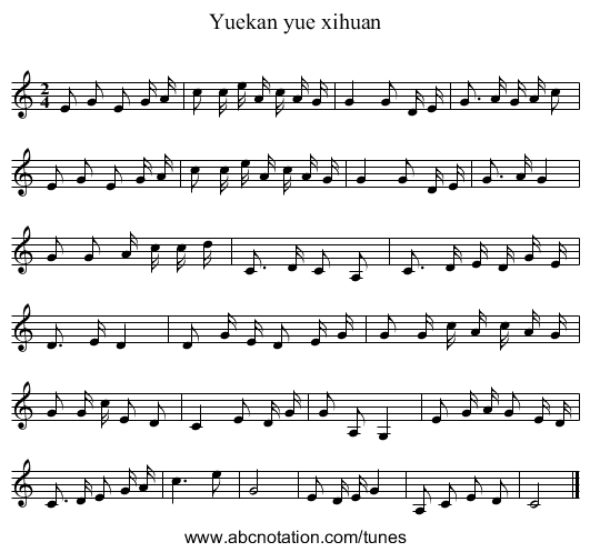 Yuekan yue xihuan - staff notation