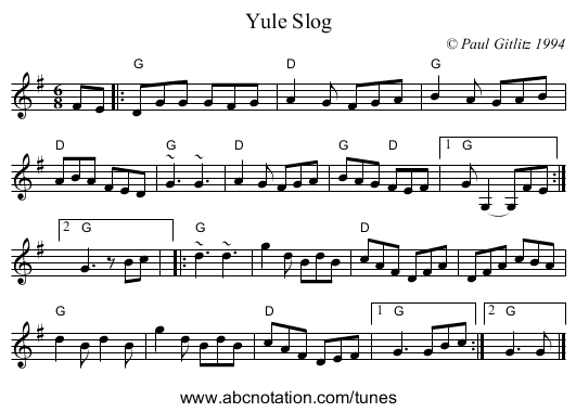 Yule Slog - staff notation
