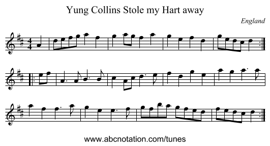 Yung Collins Stole my Hart away - staff notation