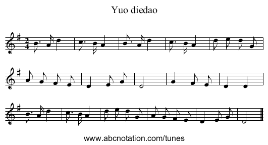 Yuo diedao - staff notation