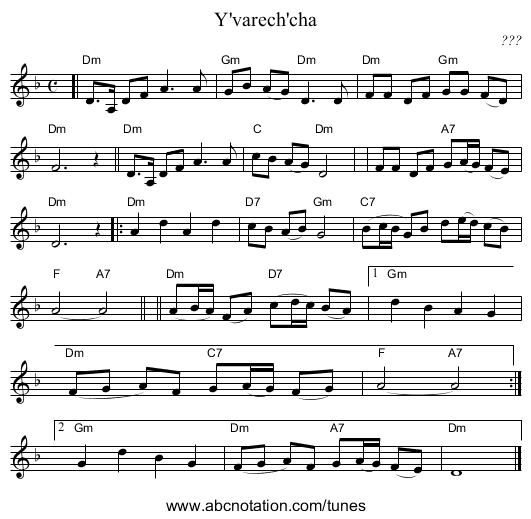 Y'varech'cha - staff notation