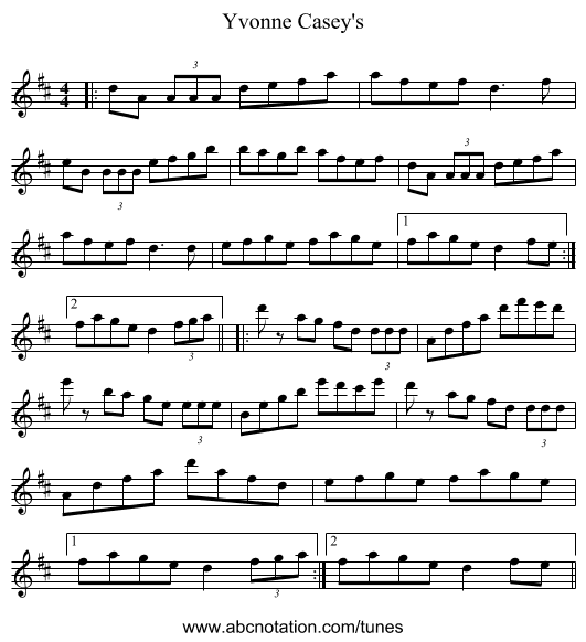 Yvonne Casey's - staff notation
