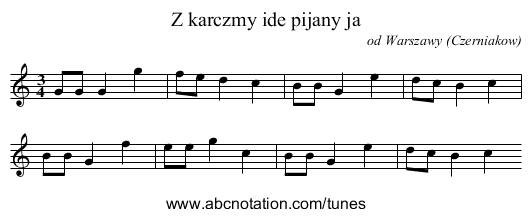 Z karczmy ide pijany ja - staff notation