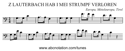 Z LAUTERBACH HAB I MEI STRUMPF VERLOREN - staff notation