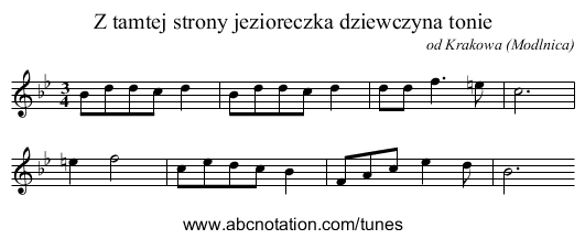 Z tamtej strony jezioreczka dziewczyna tonie - staff notation