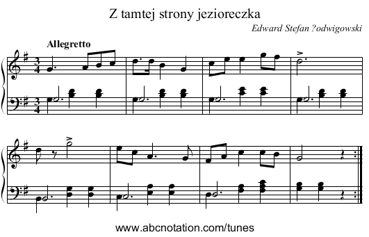 Z tamtej strony jezioreczka - staff notation