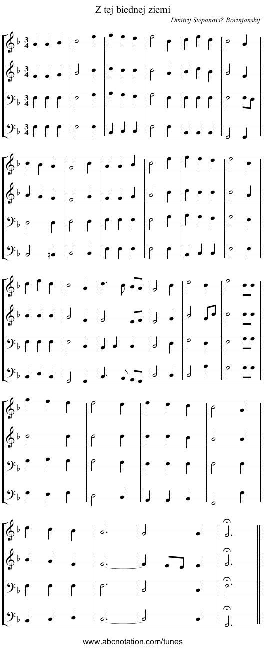 Z tej biednej ziemi - staff notation