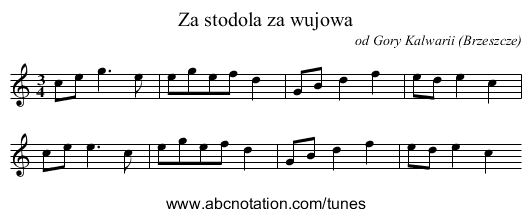 Za stodola za wujowa - staff notation