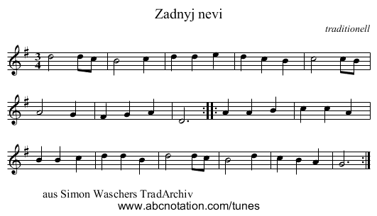 Zadnyj nevi - staff notation