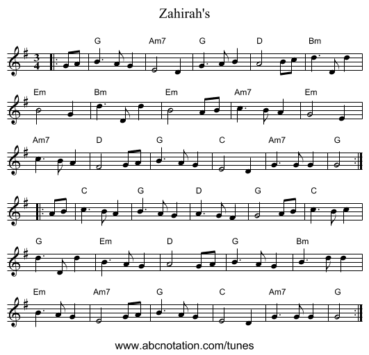 Zahirah's - staff notation