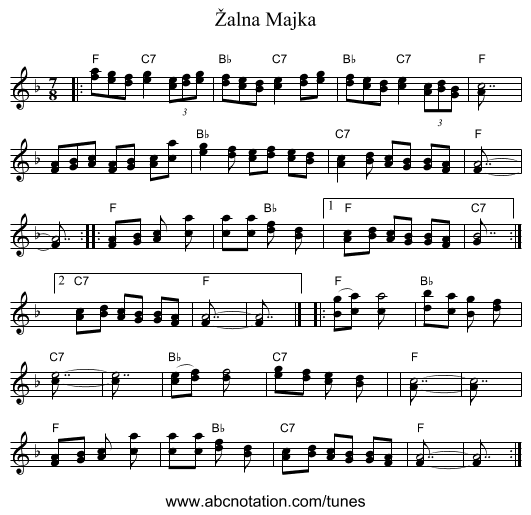 &Zcaron;alna Majka - staff notation