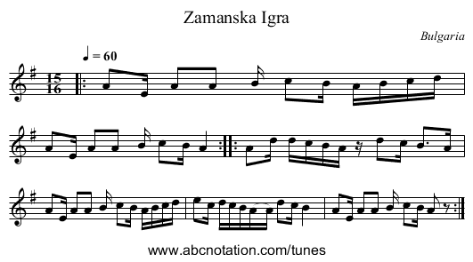 Zamanska Igra - staff notation