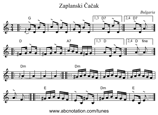 Zaplanski Čačak - staff notation
