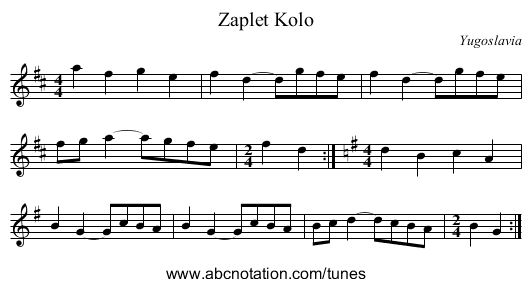 Zaplet Kolo - staff notation