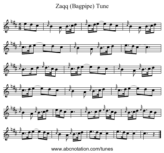 Zaqq (Bagpipe) Tune - staff notation