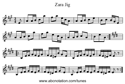 Zara Jig - staff notation