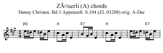 ZÃ¤uerli (A) chords - staff notation