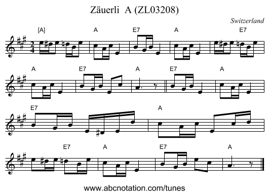 Zäuerli  A (ZL03208) - staff notation