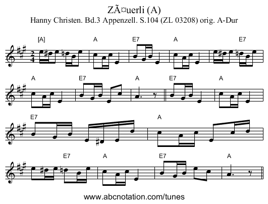 ZÃ¤uerli (A) - staff notation