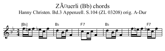 ZÃ¤uerli (Bb) chords - staff notation