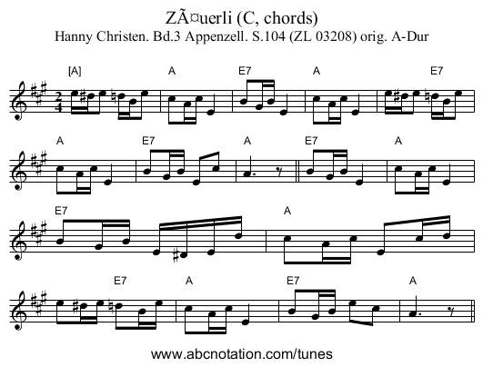 Zäuerli (C, chords) - staff notation