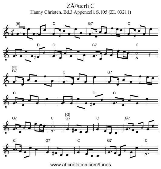 ZÃ¤uerli C - staff notation