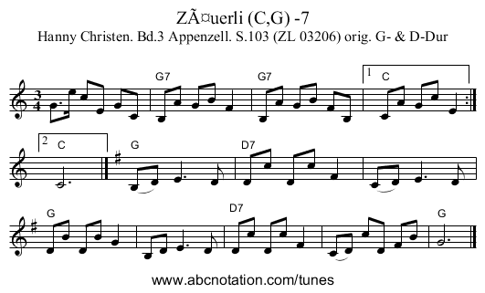 ZÃ¤uerli (C,G) -7 - staff notation