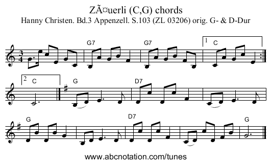 ZÃ¤uerli (C,G) chords - staff notation
