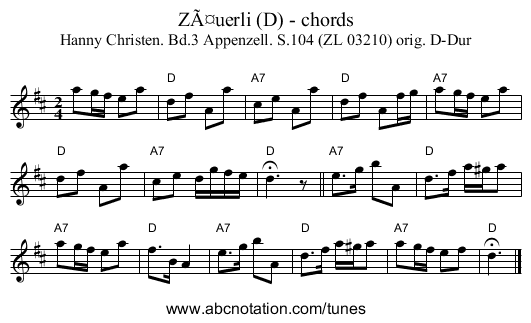 Zäuerli (D) - chords - staff notation