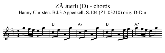 ZÃ¤uerli (D) - chords - staff notation