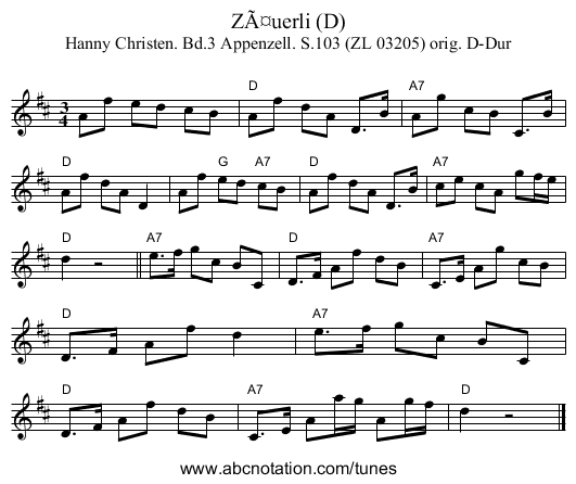 ZÃ¤uerli (D) - staff notation