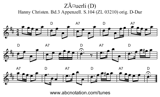 Zäuerli (D) - staff notation
