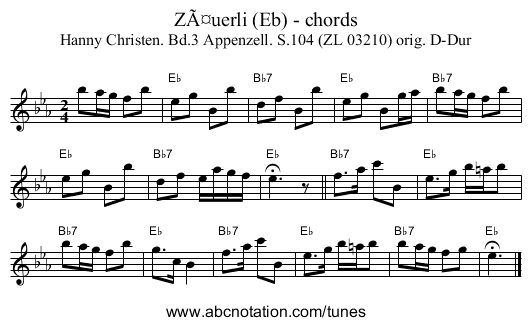 Zäuerli (Eb) - chords - staff notation