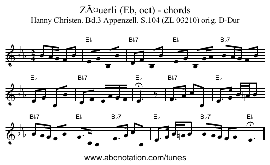 ZÃ¤uerli (Eb, oct) - chords - staff notation