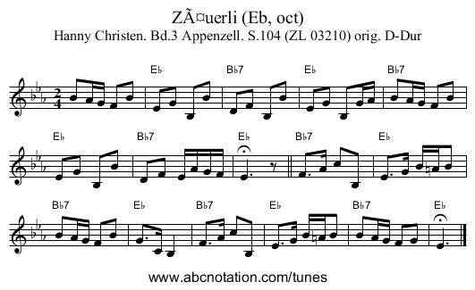 Zäuerli (Eb, oct) - staff notation