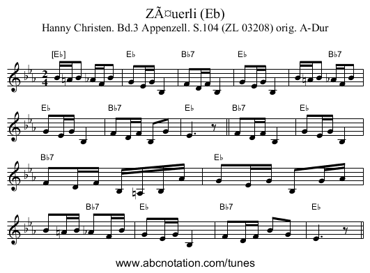 Zäuerli (Eb) - staff notation