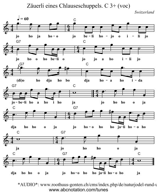 Zäuerli eines Chlauseschuppels. C 3+ (voc) - staff notation