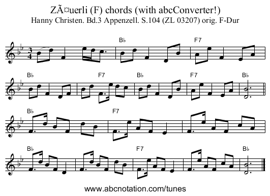 Zäuerli (F) chords (with abcConverter!) - staff notation